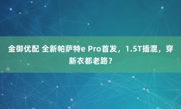 金御优配 全新帕萨特e Pro首发，1.5T插混，穿新衣都老路？